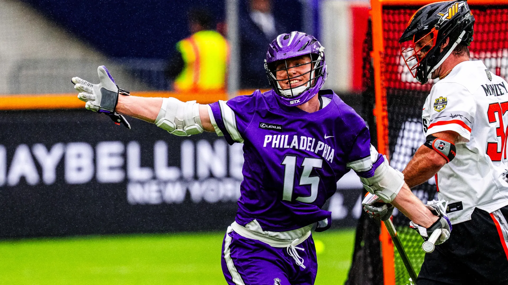 Waterdogs attackman CJ Kirst celebrates a goal in the PLL title game