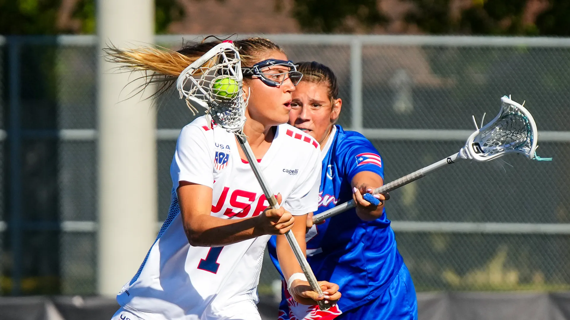 Chloe Humphrey cradles the ball against Puerto Rico
