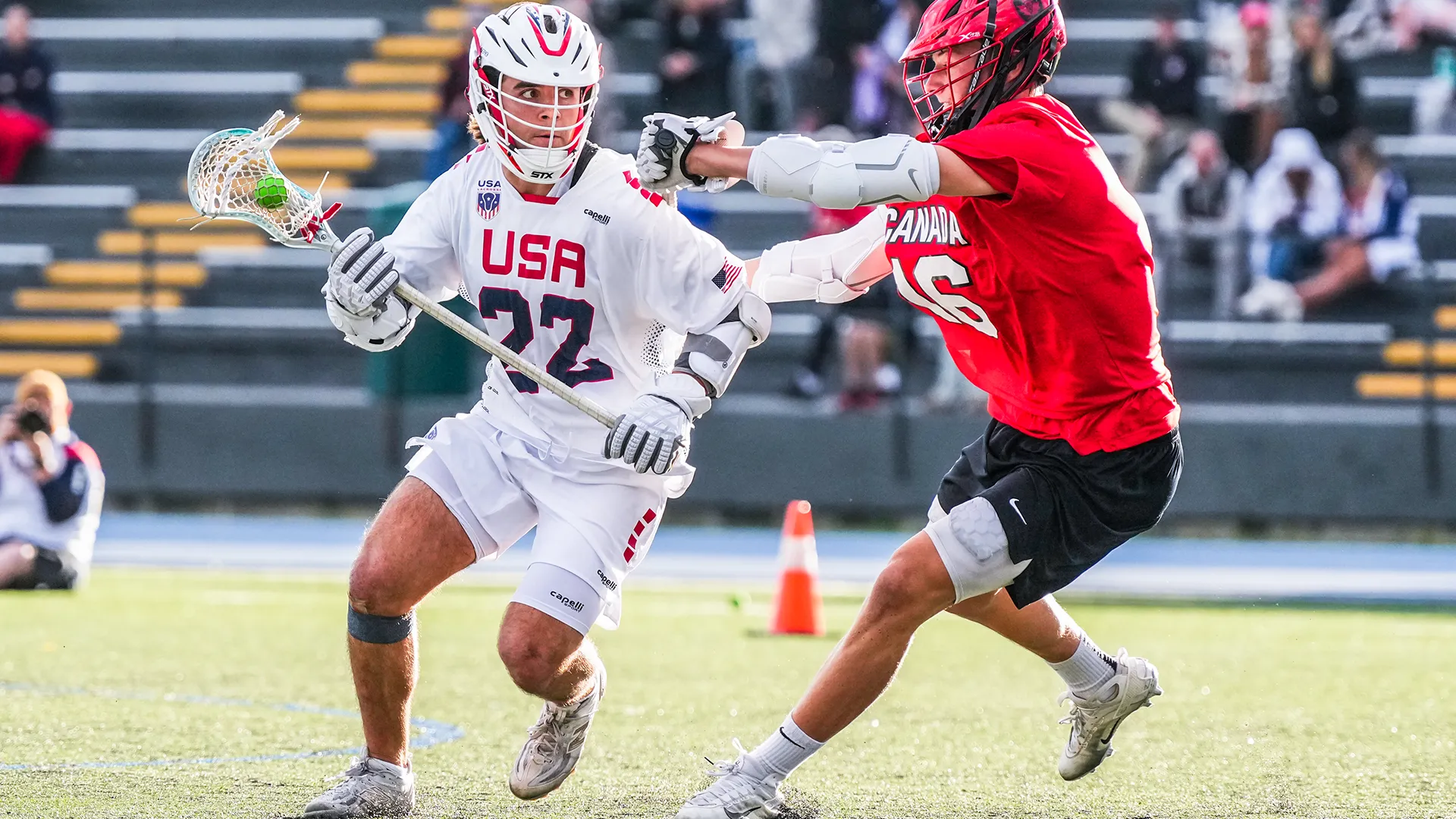 U.S. Men's Sixes National Team player Joey Spallina evades a Canadian defender during the Pan-American Sixes Championship final in Oshawa, Ontario.