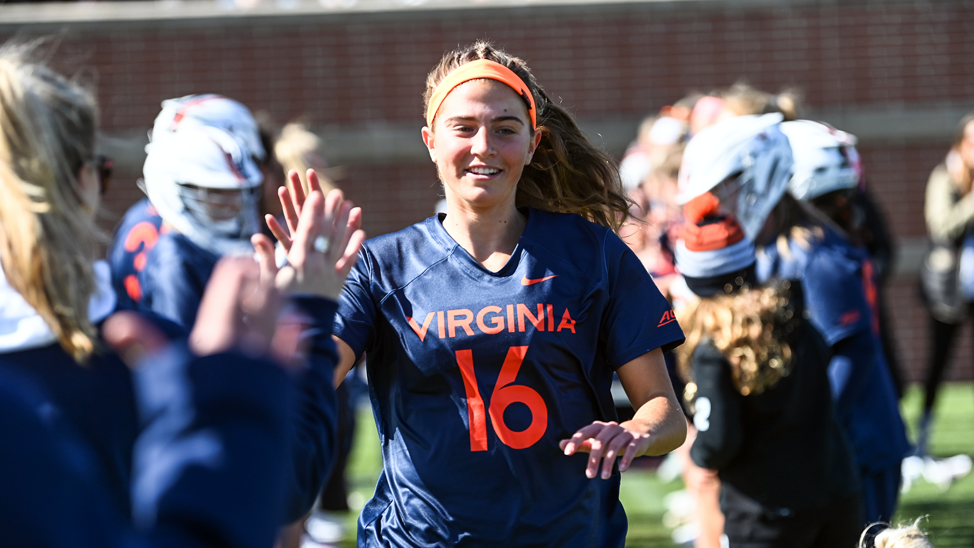 Virginia's Madison Alaimo during pre-game introductions at USA Lacrosse in Sparks, Md.