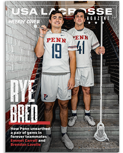 USA Lacrosse Magazine Weekly Cover for Nov. 27, 2024, featuring Penn's Emmet Carroll and Brendan Lavelle