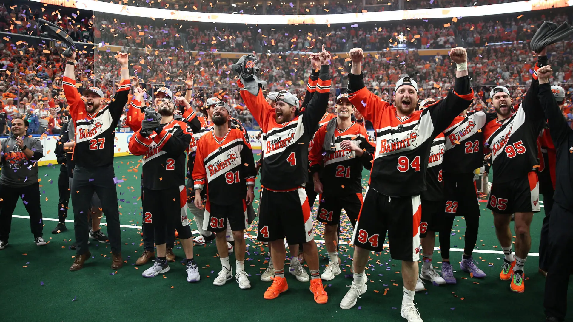 The Bandits celebrate an NLL championship