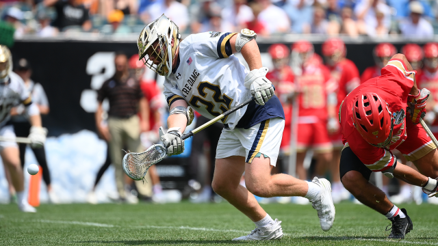 Will Lynch won 18 of 23 faceoffs as the top-seeded Fighting Irish pulled away from fifth-seeded Denver 13-6.