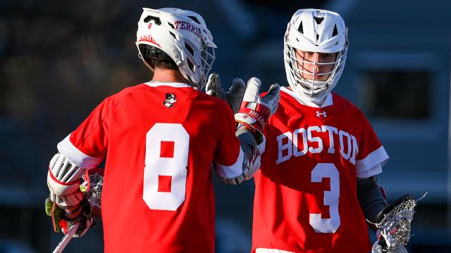 Brenden Kelly (3) and Louis Perfetto (8) each eclipsed the 40-goal mark for BU.