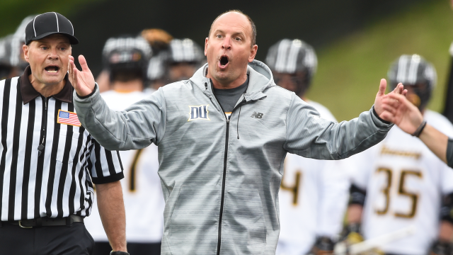 Drexel men's lacrosse coach Brian Voelker during a 2017 game at Towson