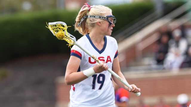 Whitney Froeb competing for the USA Select U18 girls' lacrosse team in the 2023 Brogden Cup