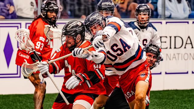 usa canada men's box lacrosse action