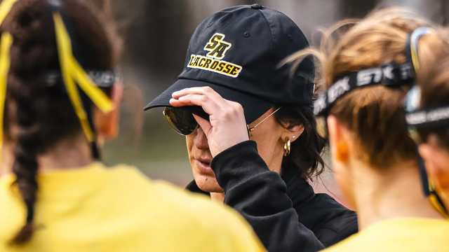 St. Anthony's (N.Y.) girls' lacrosse coach Darcy Messina in the huddle