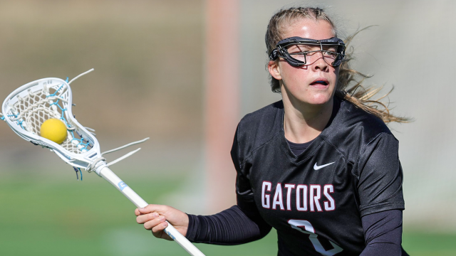 Sacred Heart Prep (Calif.) girls' lacrosse player Katie Pepper in action at Colorado Academy (Colo.)