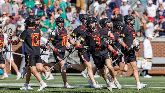 Maryland players after beating Notre Dame in men's lacrosse