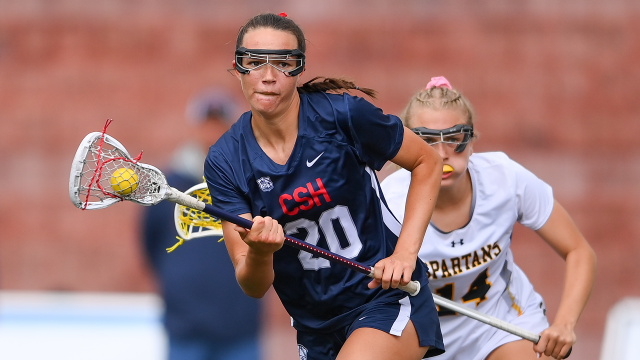 Cold Spring Harbor (N.Y.) girls' lacrosse player Ryan Reynolds in action during the 2024 state finals in Cortland, N.Y.