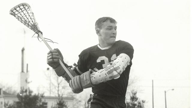 Photo of Jim Potter jumping for a shot during his playing days at Virginia