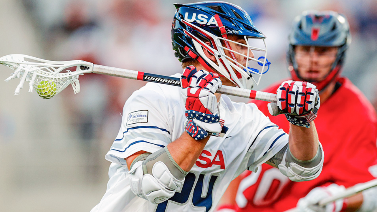 Brennan O'Neill, 21, is the only current college player on the U.S. senior team. He scored three goals in a 7-5 win over Canada in the World Lacrosse Men's Championship opener Wednesday night at Snapdragon Stadium in San Diego. 