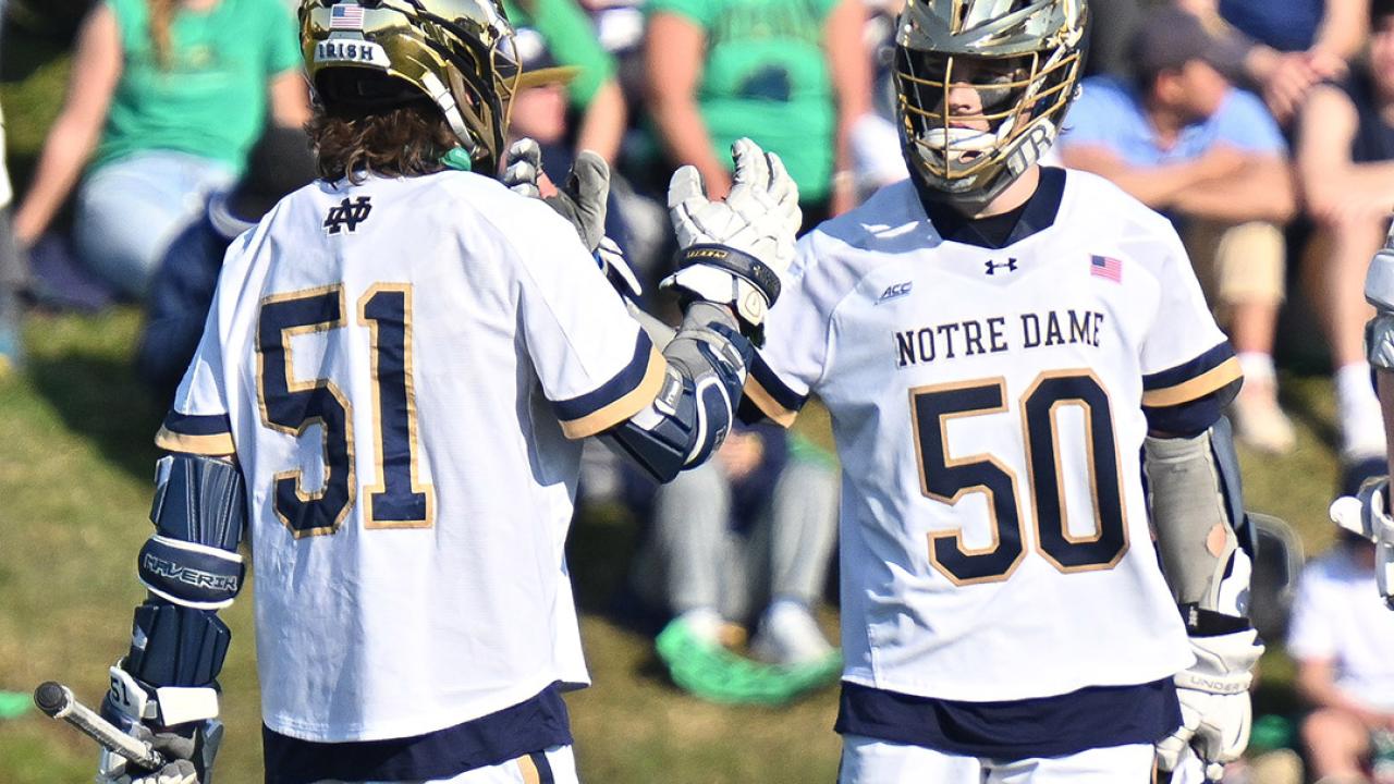 Pat Kavanagh and Chris Kavanagh combined for eight goals and five assists as No. 2 Notre Dame beat No. 1 Duke 17-12 on Saturday.