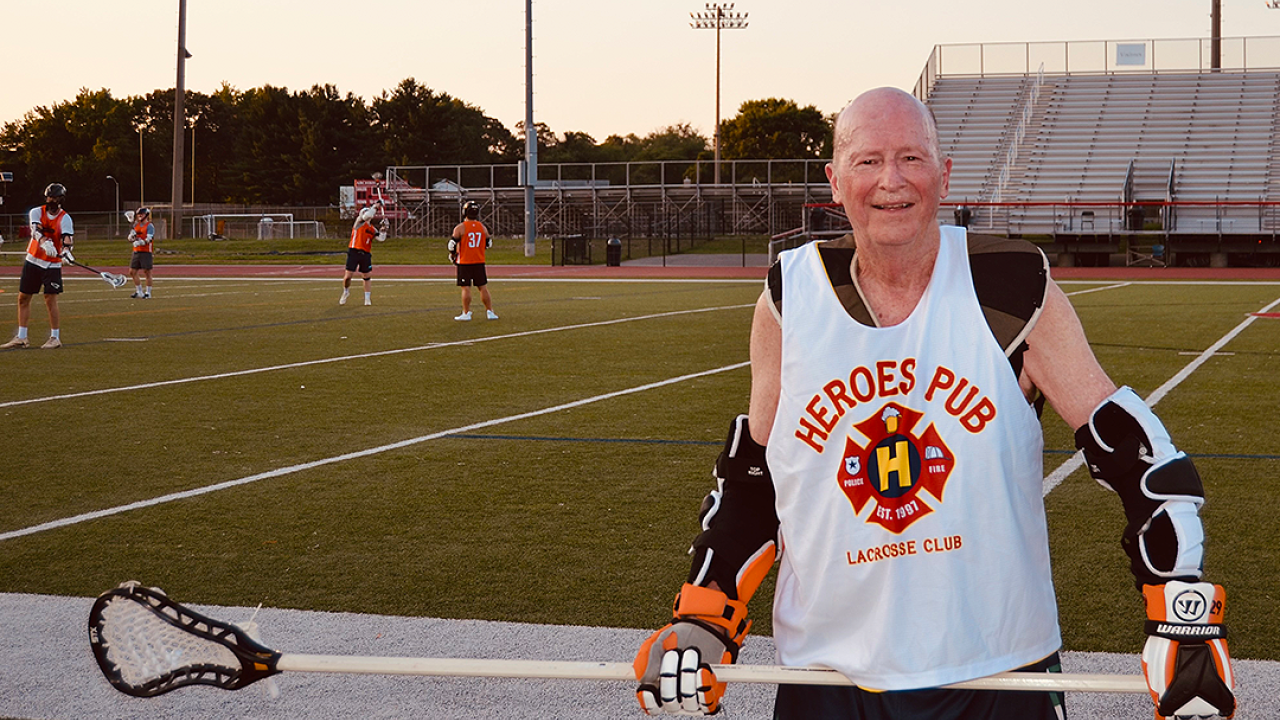 Roger Barth, 84, plays LSM in the Maryland Lacrosse League.