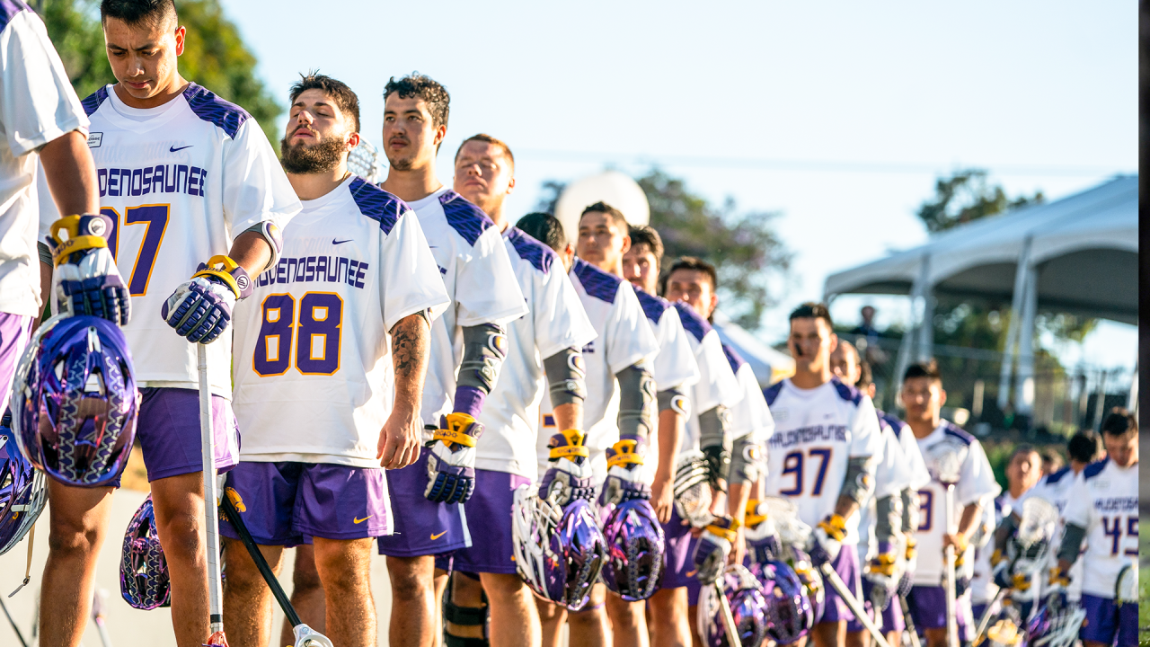 Jake Piseno (88) with the Haudenosaunee Nationals at the 2023 World Lacrosse Men's Championship