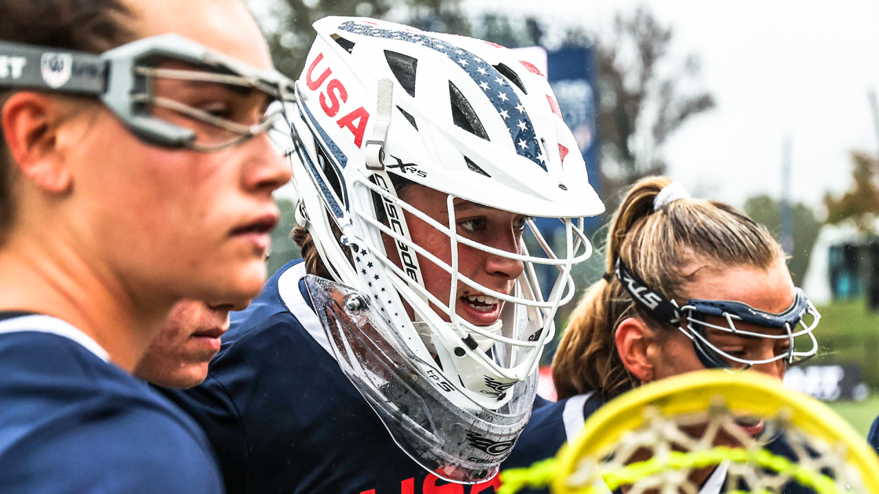 Shea Dolce in the huddle during the USA Lacrosse Fall Classic