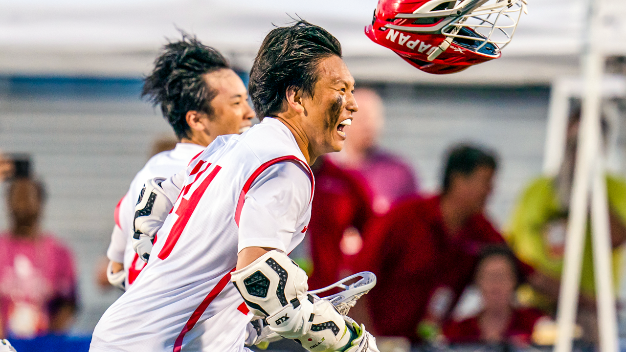 Japan's players celebrating after securing the bronze medal at The World Games 2022 in Birmingham, Ala.