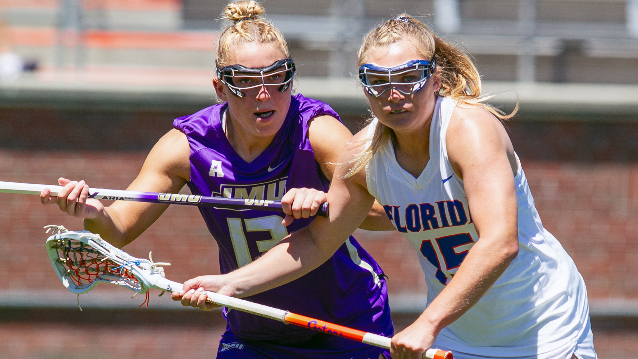 James Madison's Maggie Clark and Florida's Josie Hahn jostle for positioning