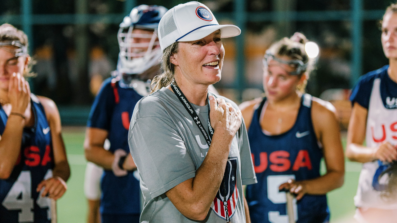 U.S. Women's U20 National Team head coach Kelly Amonte Hiller addresses players at their first practice in Hong Kong, China.