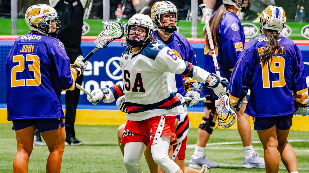 Erin Bakes celebrates a goal for the USA women's box team