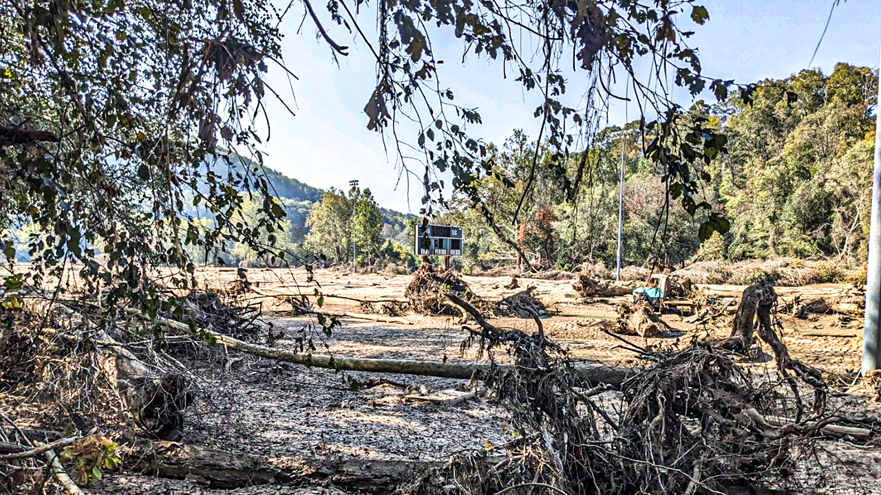 Asheville Empire Lacrosse field in the wake of Hurricane Helene