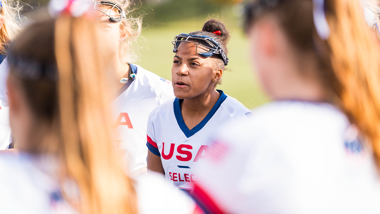 USA Select U18 defender Mckenzie Brown during a huddle at the Brogden Cup