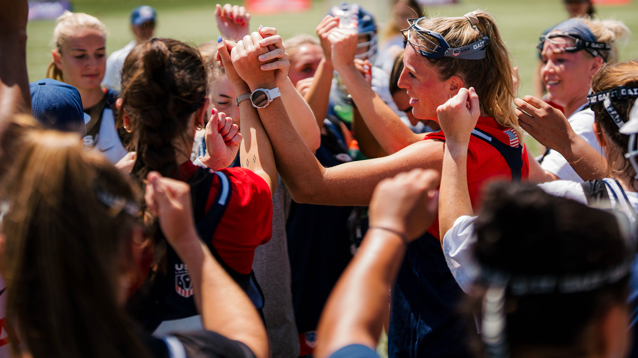 Ally Mastroianni breaks down the huddle at a U.S. Women's Sixes Team camp in Sparks, Md.