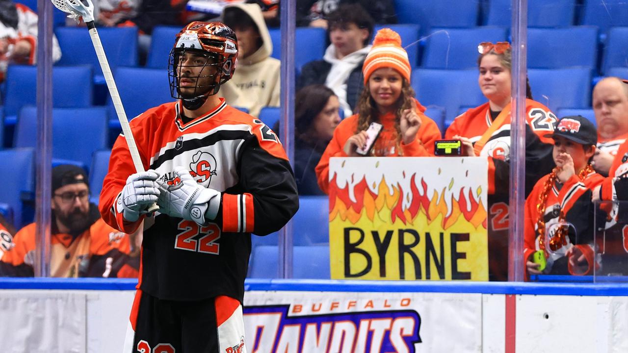 Josh Byrne stands in front of young Bandits fans