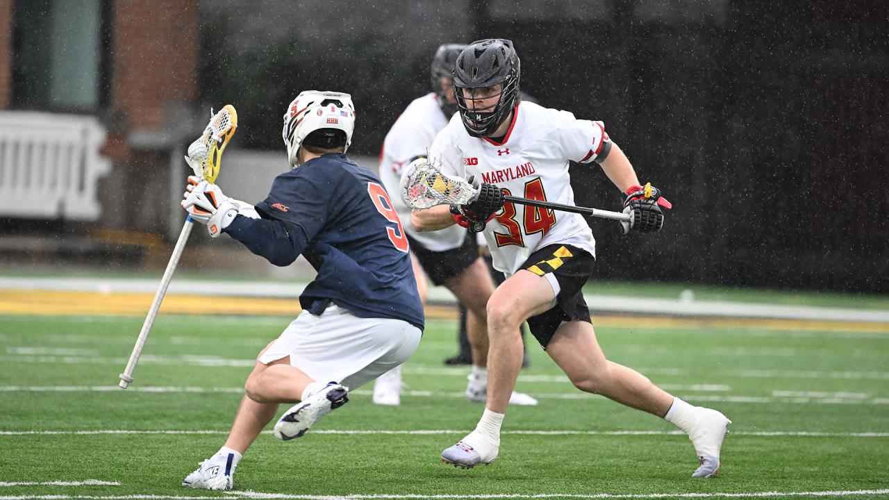 Maryland's Geordy Holmes plays defense against Syracuse