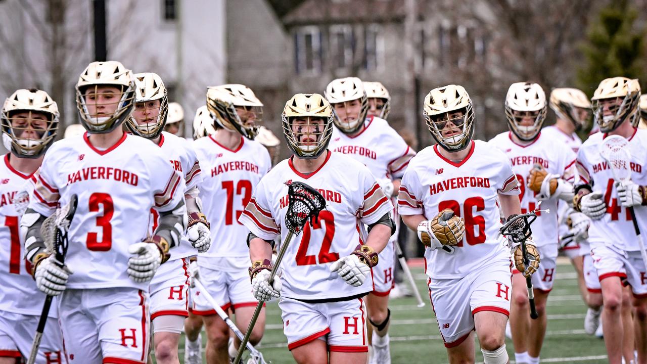 Defenseman Gavin Cooper leads Haverford School (Pa.) onto the field