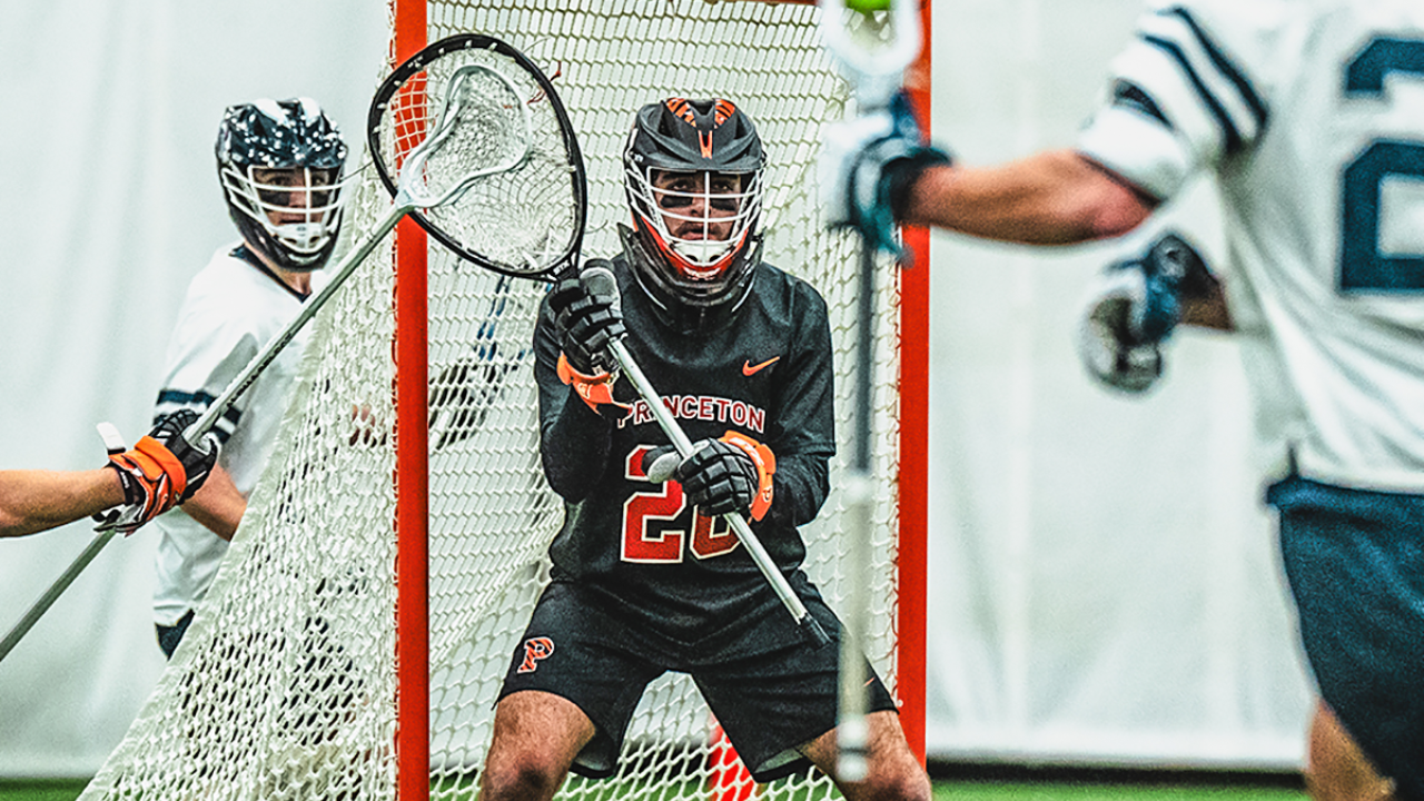 Princeton goalie Ryan Croddick in goal against Penn State