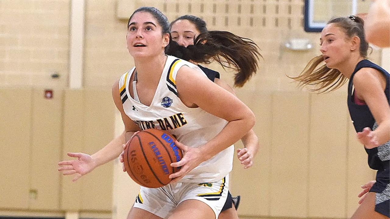 Riley Davis playing high school basketball for Academy of Notre Dame (Pa.)