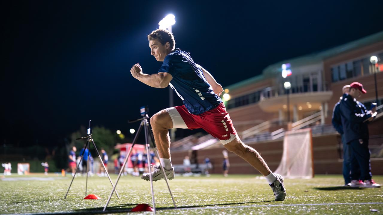 Aidan Carroll runs during performance testing at the U.S. men's tryouts