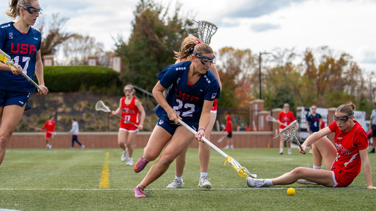 Courtney Whittaker goes for a groundball during a game against Ontario on Saturday at the Brogden Cup