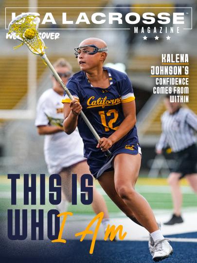 USA Lacrosse Magazine Weekly Cover featuring Cal's Kalena Johnson, who has alopecia